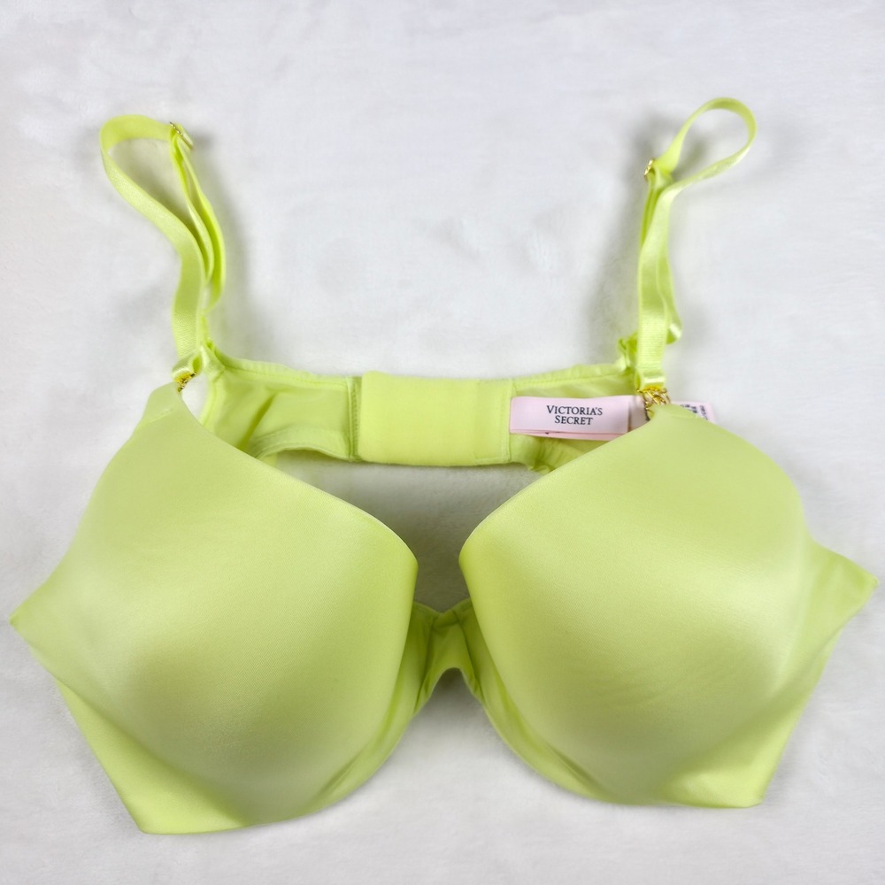 Victoria's Secret Demi Bra Womens 36C Lime Green Very Sexy Underwire Satin Logo